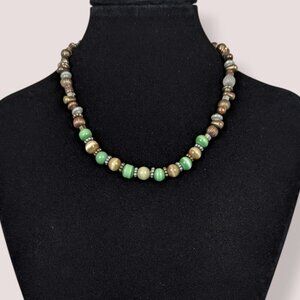 Green & Yellow Mixed Metal Beaded Necklace